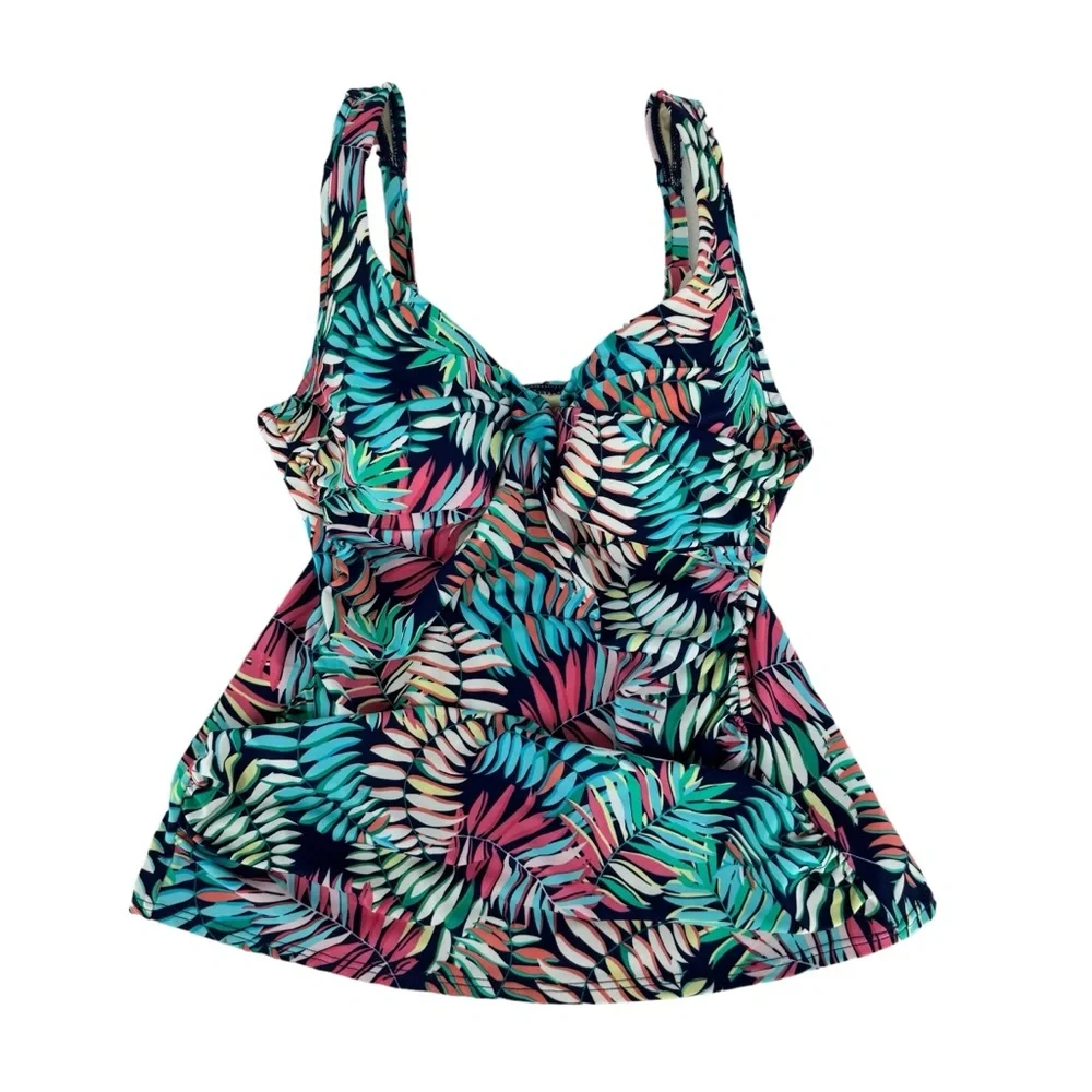 *Women’s Talbots 6 Two-Piece Green/Blue/Punk Tropical Print Tankini Bathing Suit
